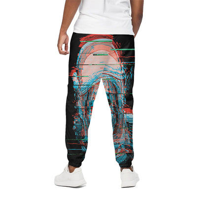Digital Glitch Astronaut Skull Print Cotton Pants