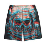 Digital Glitch Astronaut Skull Print Cotton Shorts