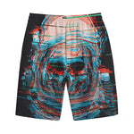 Digital Glitch Astronaut Skull Print Cotton Shorts