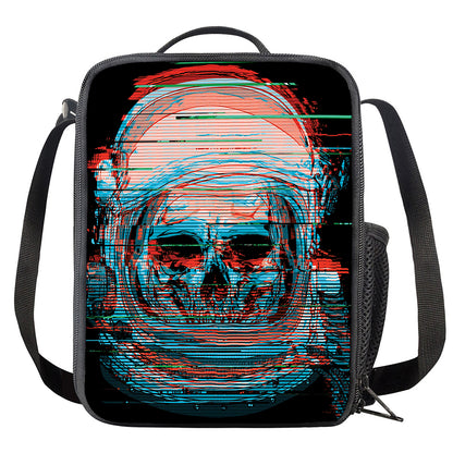 Digital Glitch Astronaut Skull Print Crossbody Lunch Bag