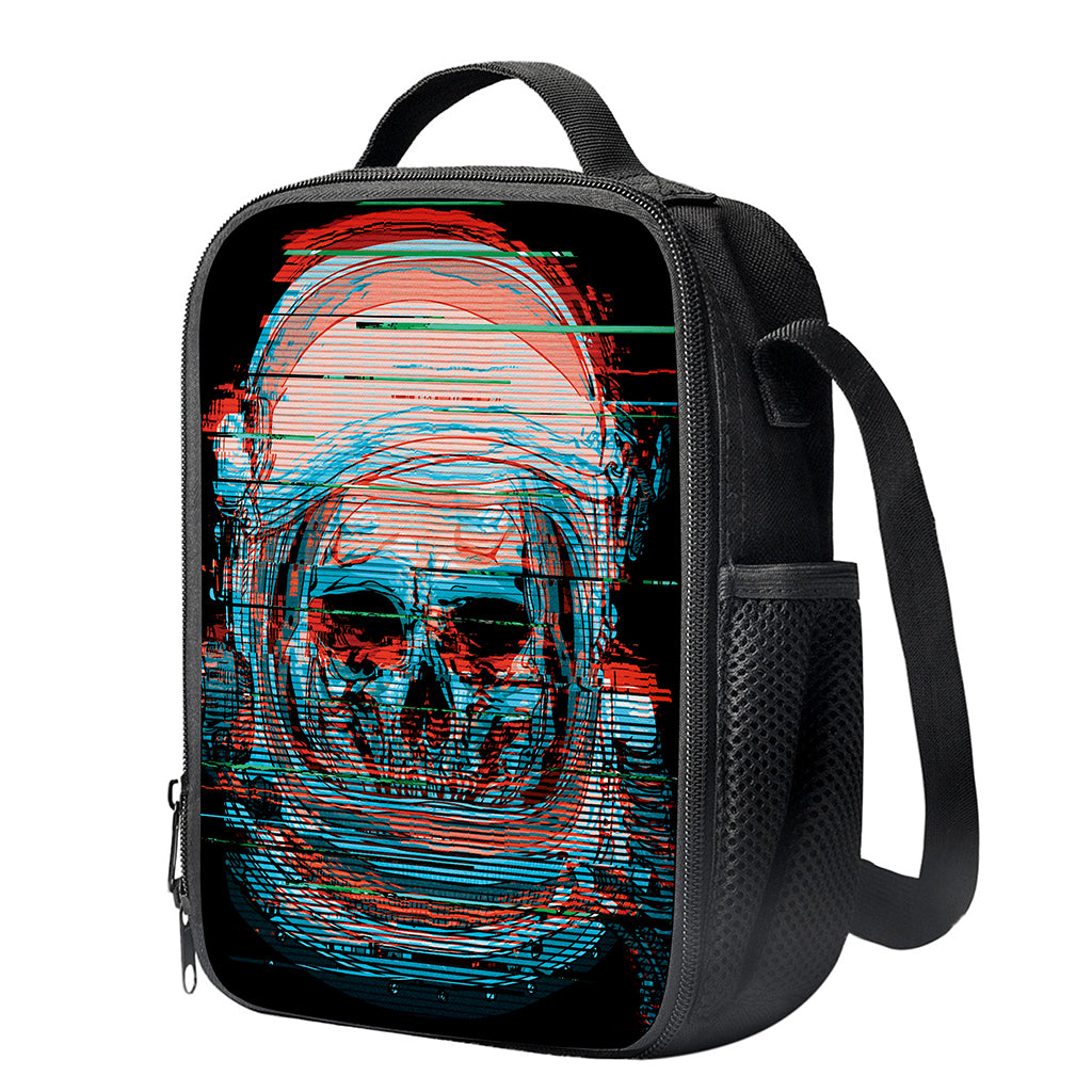 Digital Glitch Astronaut Skull Print Crossbody Lunch Bag