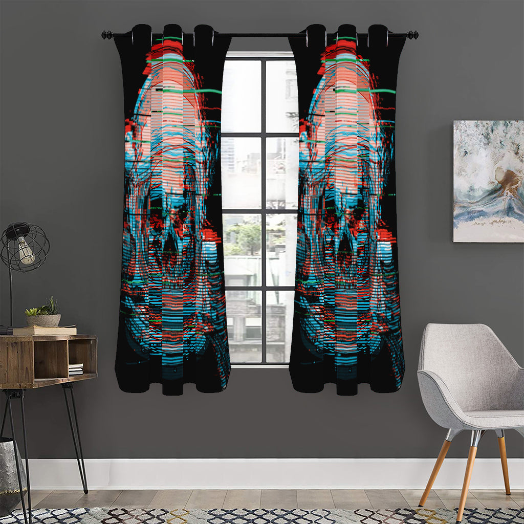 Digital Glitch Astronaut Skull Print Curtain