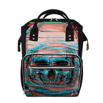 Digital Glitch Astronaut Skull Print Diaper Bag