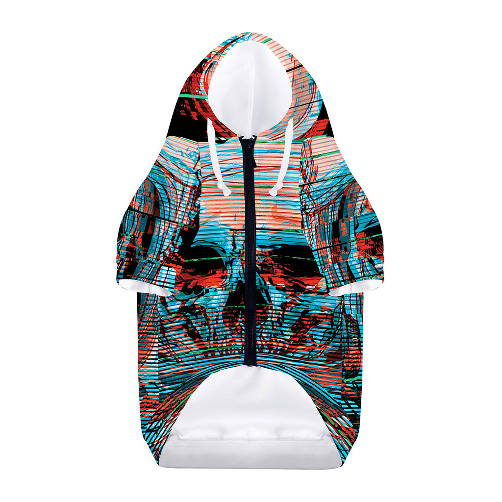 Digital Glitch Astronaut Skull Print Dog Zip Up Hoodie