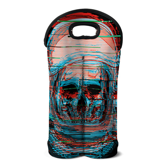Digital Glitch Astronaut Skull Print Double Neoprene Wine Tote