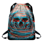 Digital Glitch Astronaut Skull Print Drawstring Backpack
