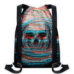 Digital Glitch Astronaut Skull Print Drawstring Backpack