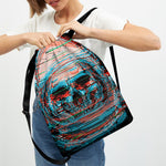 Digital Glitch Astronaut Skull Print Drawstring Backpack