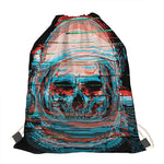 Digital Glitch Astronaut Skull Print Drawstring Bag