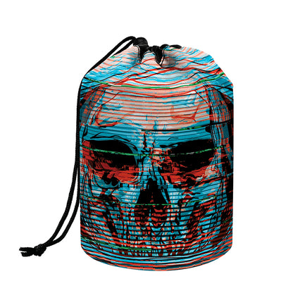 Digital Glitch Astronaut Skull Print Drawstring Makeup Bag