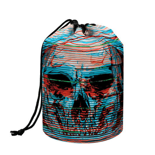 Digital Glitch Astronaut Skull Print Drawstring Makeup Bag