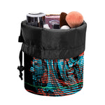 Digital Glitch Astronaut Skull Print Drawstring Makeup Bag