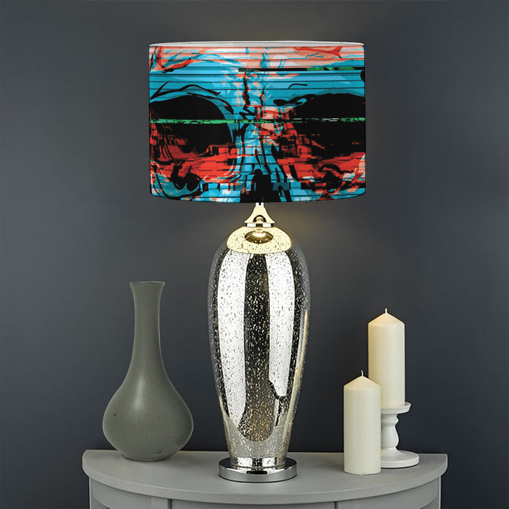 Digital Glitch Astronaut Skull Print Drum Lamp Shade