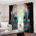 Digital Glitch Astronaut Skull Print Extra Wide Grommet Curtains