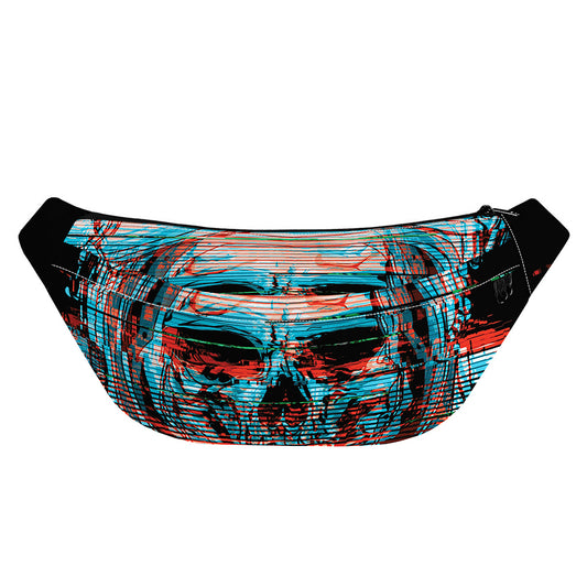 Digital Glitch Astronaut Skull Print Fanny Pack