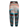 Digital Glitch Astronaut Skull Print Fleece Lined Knit Pants