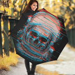 Digital Glitch Astronaut Skull Print Foldable Umbrella
