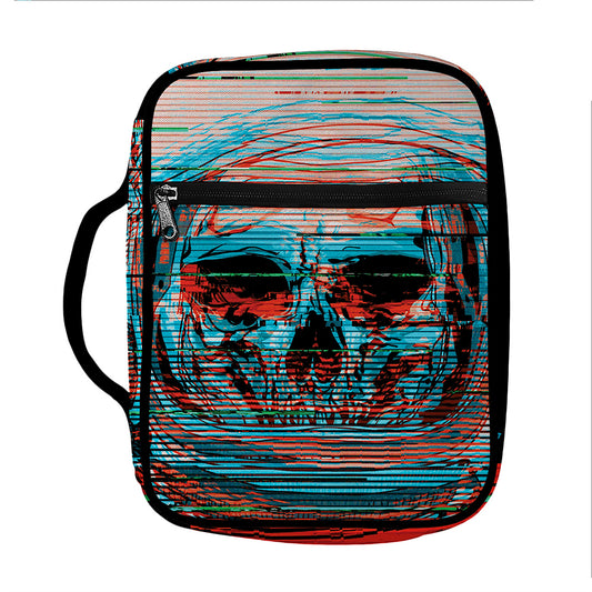 Digital Glitch Astronaut Skull Print Front Pocket Bible Bag