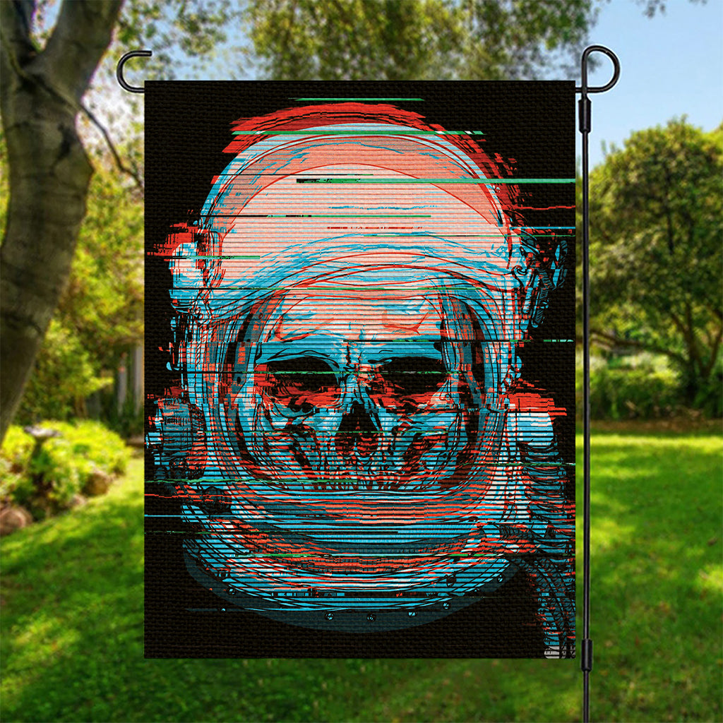 Digital Glitch Astronaut Skull Print Garden Flag