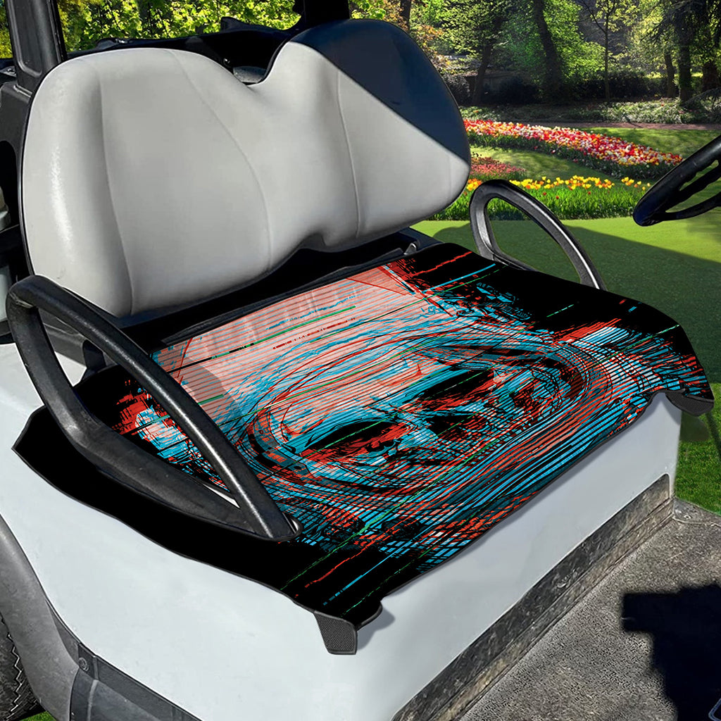 Digital Glitch Astronaut Skull Print Golf Cart Seat Cover