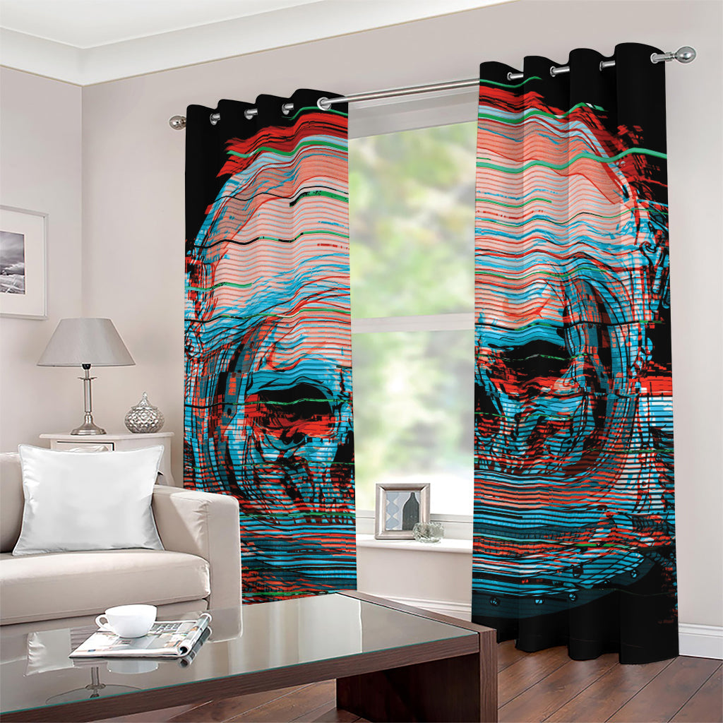 Digital Glitch Astronaut Skull Print Grommet Curtains