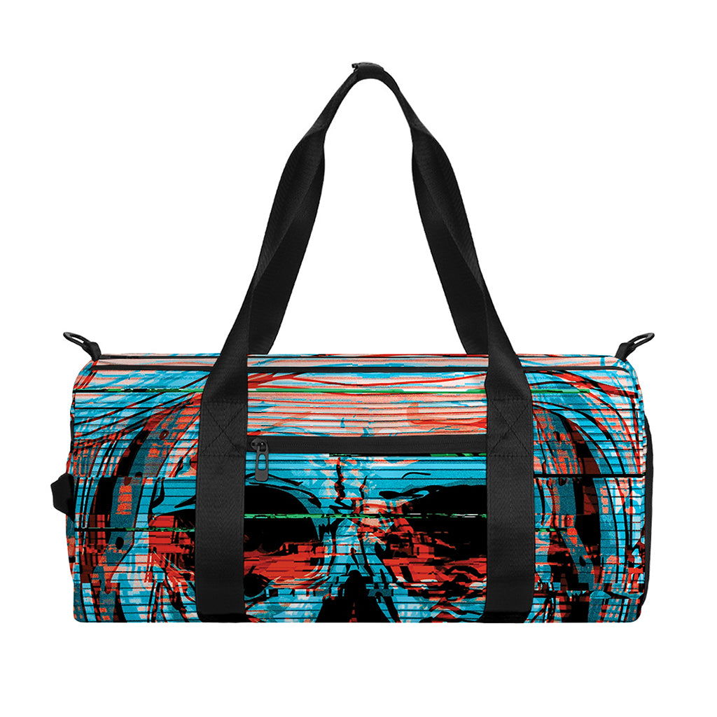 Digital Glitch Astronaut Skull Print Gym Bag