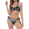 Digital Glitch Astronaut Skull Print Halter Scoop Tie Side Bikini