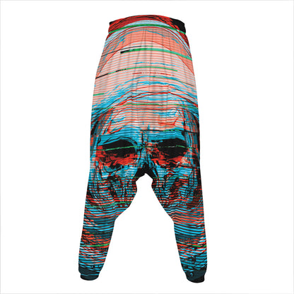 Digital Glitch Astronaut Skull Print Hammer Pants