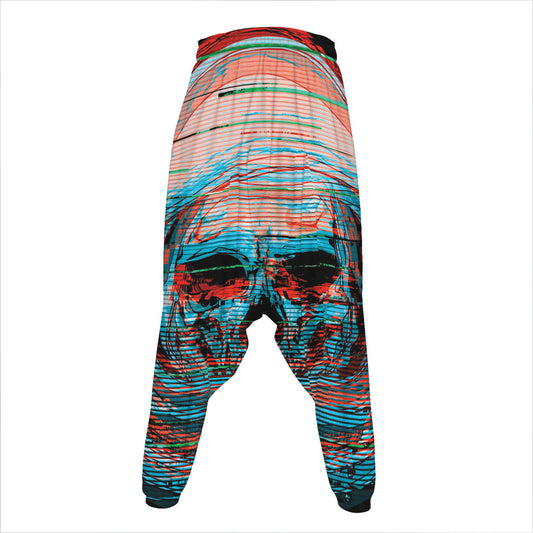 Digital Glitch Astronaut Skull Print Hammer Pants