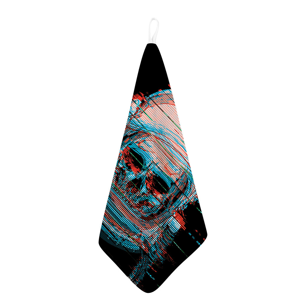 Digital Glitch Astronaut Skull Print Hand Towel