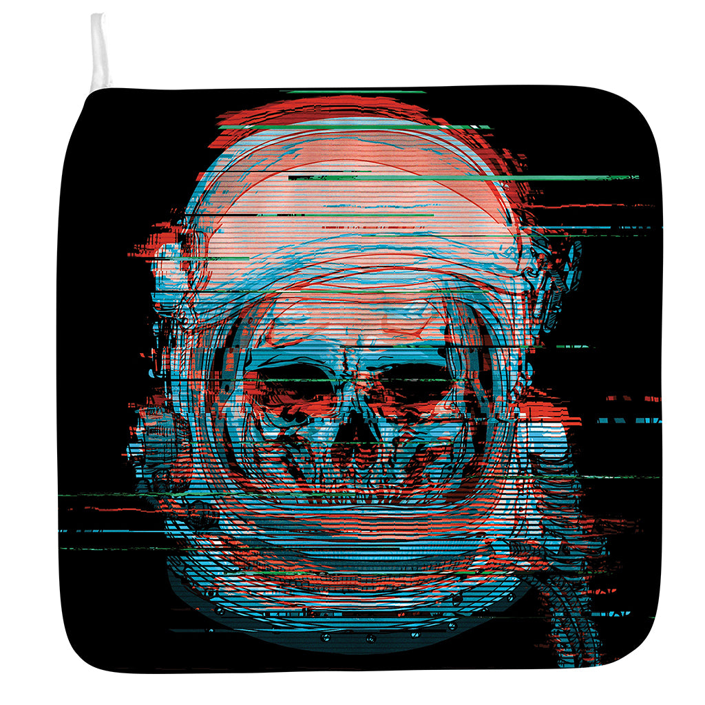 Digital Glitch Astronaut Skull Print Hand Towel