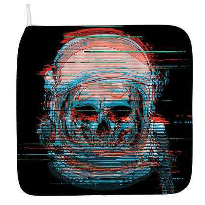 Digital Glitch Astronaut Skull Print Hand Towel