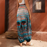 Digital Glitch Astronaut Skull Print Harem Pants