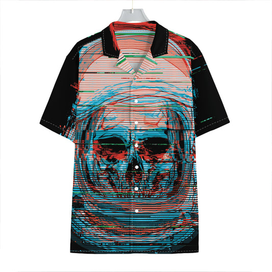 Digital Glitch Astronaut Skull Print Hawaiian Shirt