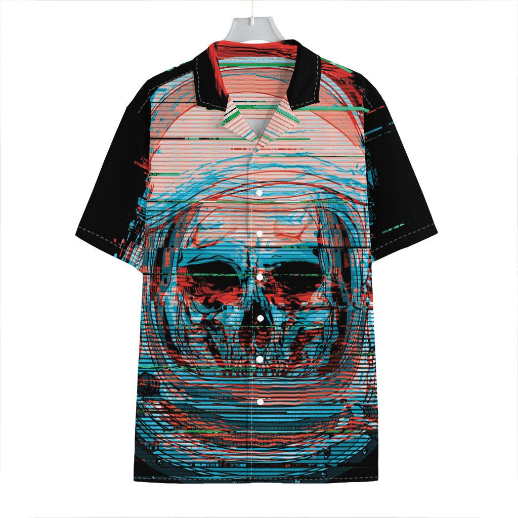Digital Glitch Astronaut Skull Print Hawaiian Shirt