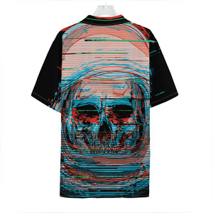 Digital Glitch Astronaut Skull Print Hawaiian Shirt
