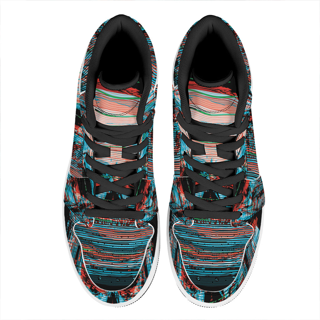 Digital Glitch Astronaut Skull Print High Top Leather Sneakers