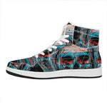 Digital Glitch Astronaut Skull Print High Top Leather Sneakers