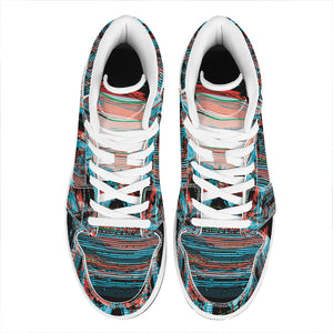 Digital Glitch Astronaut Skull Print High Top Leather Sneakers