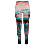 Digital Glitch Astronaut Skull Print High-Waisted Pocket Leggings