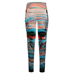 Digital Glitch Astronaut Skull Print High-Waisted Pocket Leggings