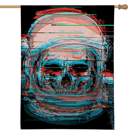 Digital Glitch Astronaut Skull Print House Flag