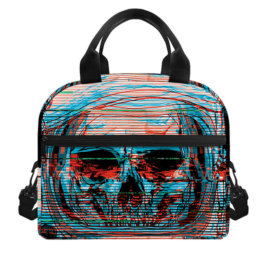 Digital Glitch Astronaut Skull Print Insulated Lunch Bag