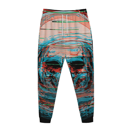 Digital Glitch Astronaut Skull Print Jogger Pants