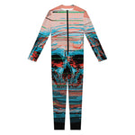 Digital Glitch Astronaut Skull Print Jumpsuit