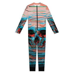 Digital Glitch Astronaut Skull Print Jumpsuit