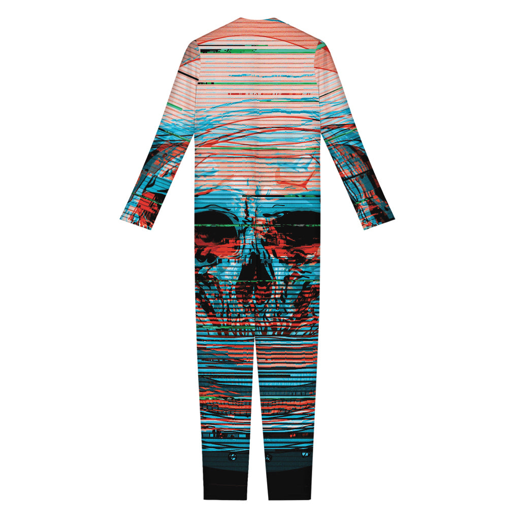 Digital Glitch Astronaut Skull Print Jumpsuit