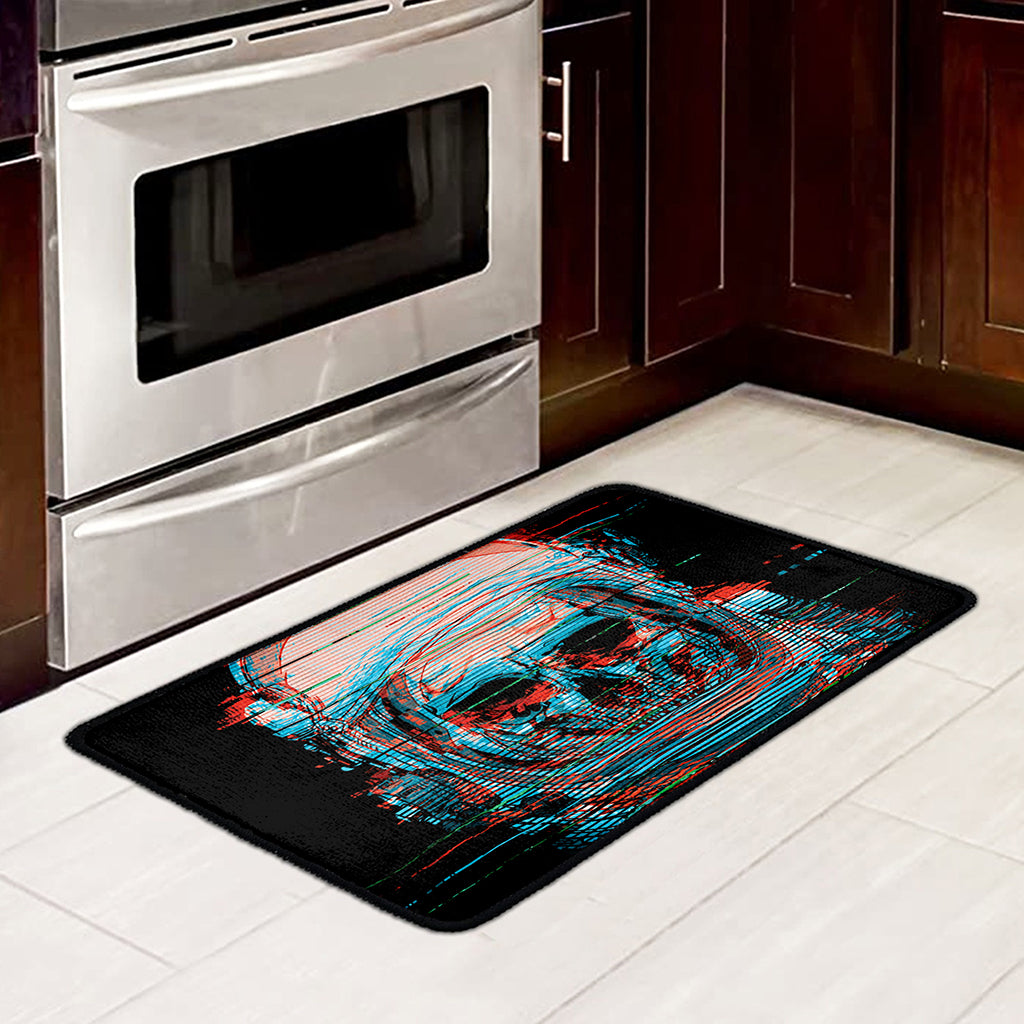 Digital Glitch Astronaut Skull Print Kitchen Mat