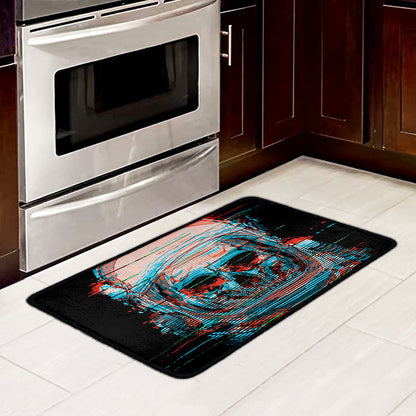 Digital Glitch Astronaut Skull Print Kitchen Mat