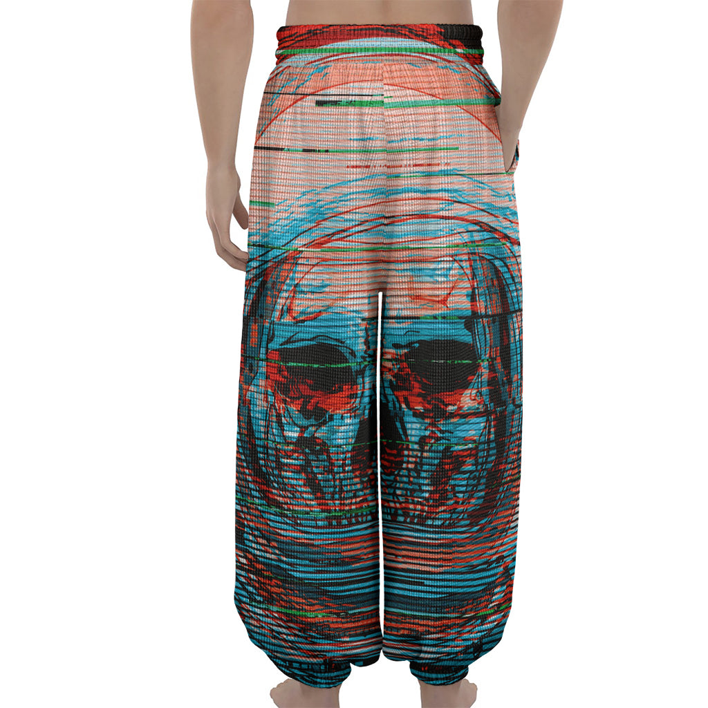 Digital Glitch Astronaut Skull Print Lantern Pants